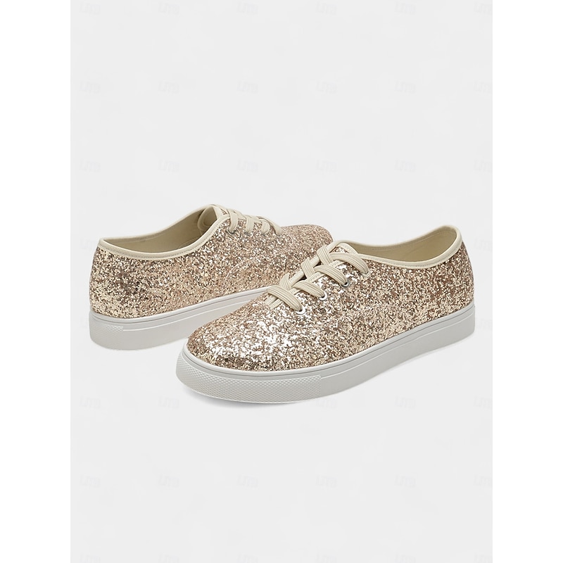 Gold Glitter Lace-Up Sneakers – Stylish and Comfortable Shoes for Casual Outings or Wedding After-Parties4