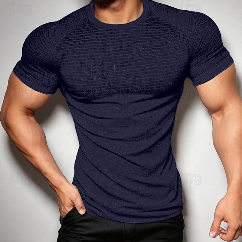 Men's T Shirt Gym Shirt Men Tops V Neck Short Sleeve Sport Casual Daily Gym Quick dry Soft Plain Black Navy Blue Activewear Polyester Fashion Basic3