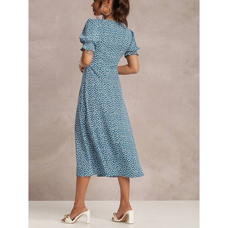 Women's Midi Dress Casual Dress A Line Dress Stylish Casual Vacation Daily Regular Fit Floral Short Sleeve Square Neck Red Green Light Blue Summer4