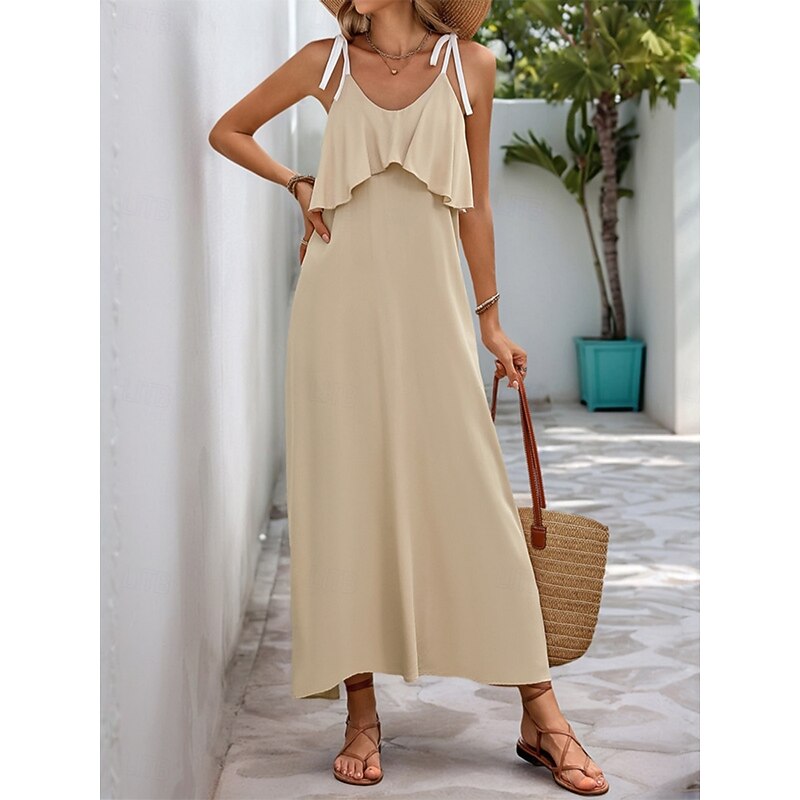 Women's Maxi Dress Casual Dress Slip Dress Stylish Basic Casual Vacation Daily Regular Fit Plain Sleeveless V Neck Apricot Summer Spring2