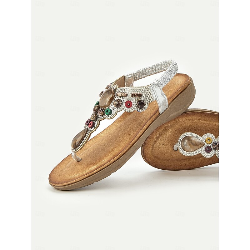 Women's Beaded T-Strap Sandals with Embellished Detail and Comfortable Wedge Heel – Ideal for Beach, Vacation and Casual Outings4