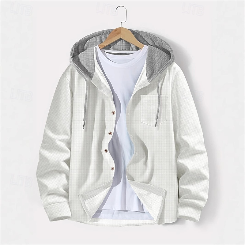 Men's Lightweight Jacket Waffle Jacket Summer Jacket Transition Jacket Vacation Daily Wearproof Pocket Spring &  Fall Plain Fashion Classic Hooded Regular Black White Blue Khaki Gray Jacket