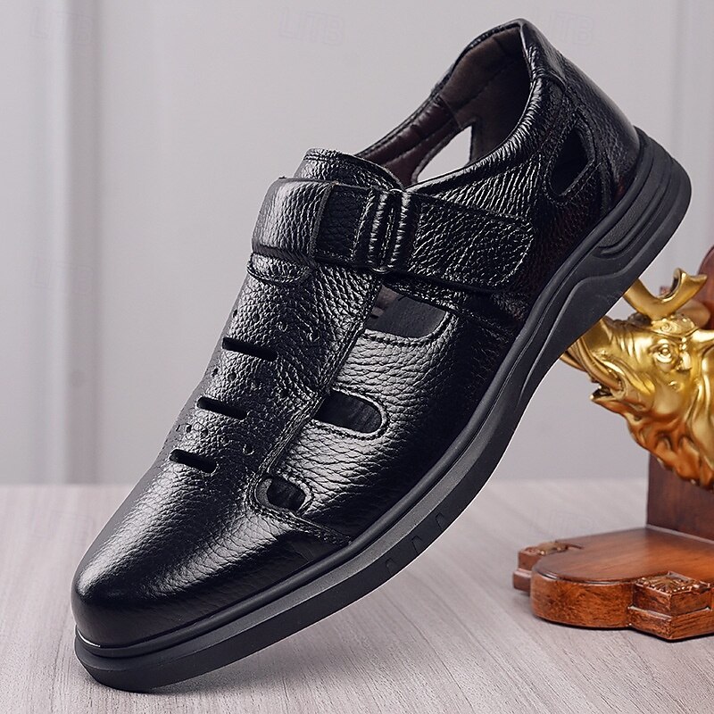 Men's Brown Faux Leather Fisherman Sandals - Breathable Closed-Toe Design with Adjustable Strap for Summer Casual and Outdoor Wear2