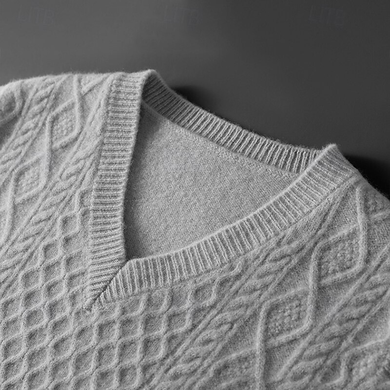 Men's 100% Merino Wool Sweater Vest Cable Knit V Neck Solid Color V Neck Knitwear Elegant School Formal Clothing Apparel Spring Fall Navy Blue Light Grey S M L2
