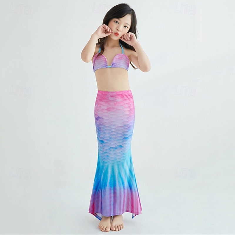 Kids Girls' Mermaid Swimwear Swimsuit Holiday Beach Scales Vacation Tropical Bathing Suits 4 years+ Summer Pink Royal Blue4