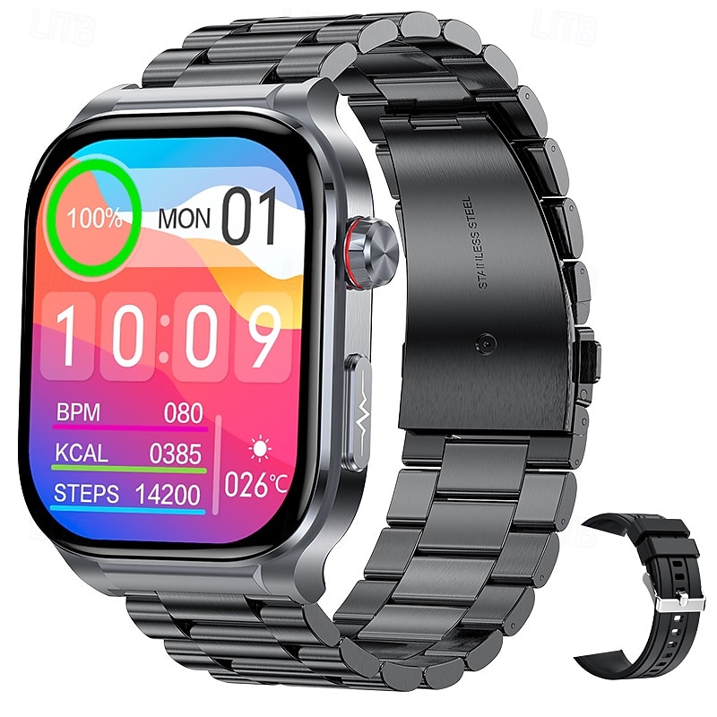iMosi ET588 Smart Watch 1.96 inch Smartwatch Fitness Running Watch Bluetooth ECG+PPG Temperature Monitoring Pedometer Compatible with Android iOS Women Men Hands-Free Calls Waterproof Media Control