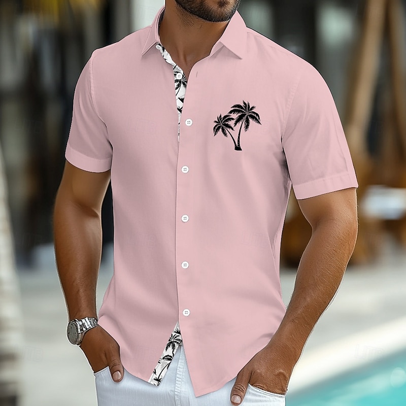 Men's Coconut Tree Tropical Plants Summer Hawaiian Shirt Button Up Shirt Aloha Shirt Short Sleeve Hawaiian Resort Vacation Holiday Beach Wear Summer Spring Turndown Collared Shirts Pink Blue Orange4