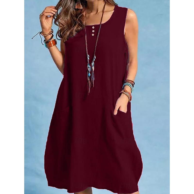 Women's Maxi Dress Linen-Inspired Dresses Casual Dress Stylish Basic Casual Vacation Daily Regular Fit Plain Sleeveless Crew Neck Black Red Blue Summer Spring4