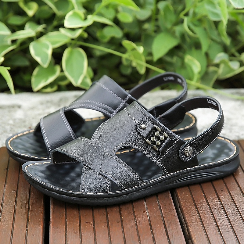 Men's Brown Faux Leather Sandals - Cross-Strap Open-Toe Design with Adjustable Back Strap for Comfortable Casual Summer Wear4