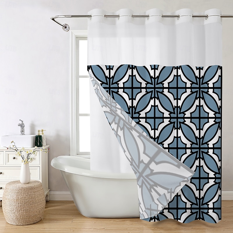 Waffle-Weave Textured Shower Curtain Set with Snap-in Liner Sheer Window Water-Repellent Polyester Blend Fabric,Grommet Top,120GSM Hotel Quality Spa Style Bathroom Partition No Hooks Required3