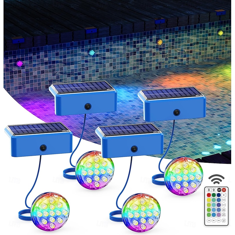 Solar Pool Light RGB IP68 Underwater Light Waterproof with Remote Control, 16 Color Adjustable for Swimming Pools, Ponds and Fountains 1pc