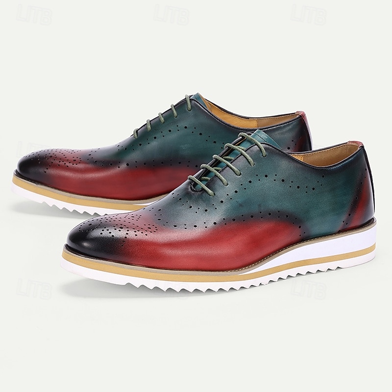 Men's Gradient Premium Cowhide Leather Oxford Shoes – Hand-Painted Perforated Design with Lightweight Sole for Business and Formal Events3