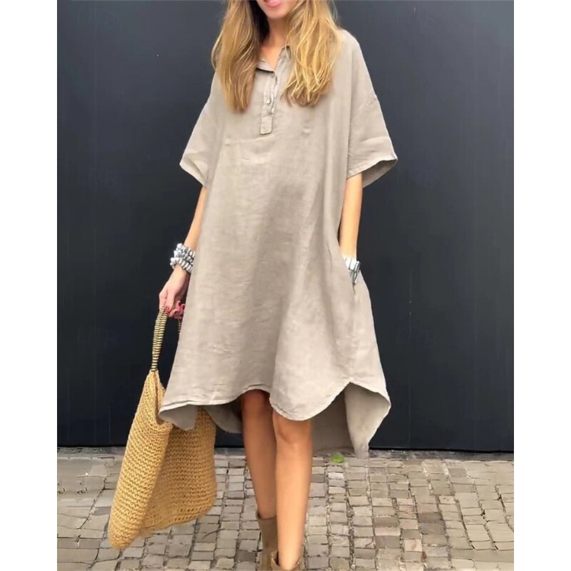 Women's Long Dress Maxi Dress Linen-Inspired Dresses Shirt Dress Casual Dress Stylish Casual Vacation Daily Date Regular Fit Plain Short Sleeve Lapel Yellow Pink Blue Apricot Summer Spring4