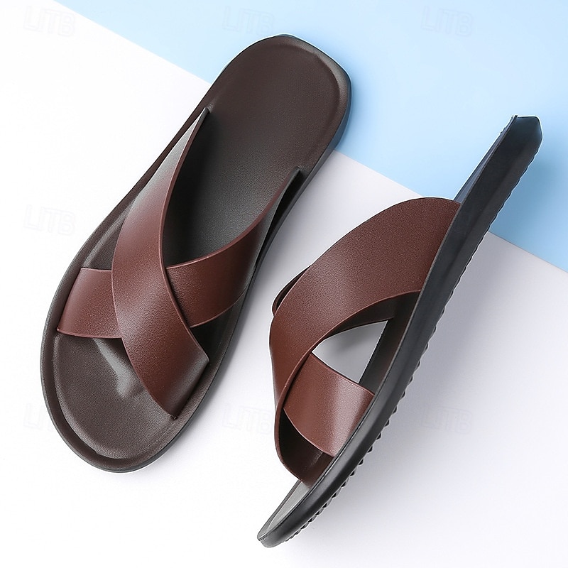 Men's Brown Cross-Strap Slip-On Sandals – Lightweight, Comfortable Design for Beach and Casual Summer Wear4