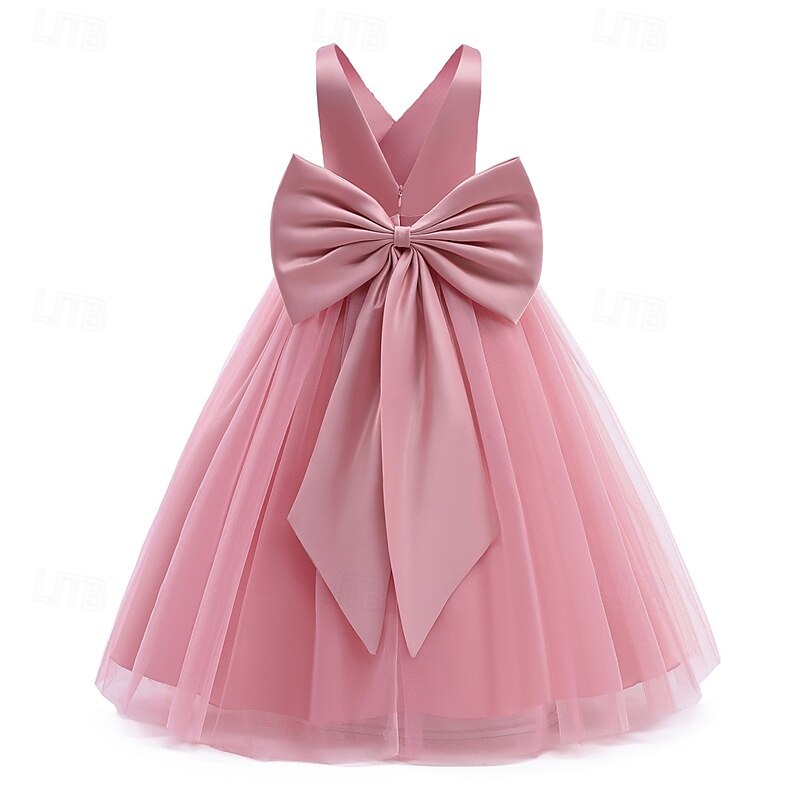Flower Girl Dress Kid's Girls' Princess Dress Performance Wedding Party Elegant Beautiful Mesh Solid Color Sleeveless V Neck White Pink 4 years+3