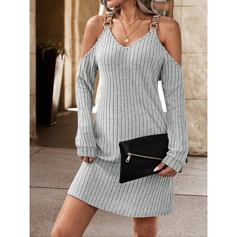 Women's Mini Dress Knit Dress Casual Dress Slip Dress Stylish Basic Casual Vacation Daily Regular Fit Plain Long Sleeve V Neck Gray Summer Spring3