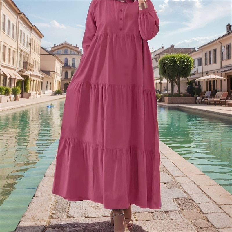 Women's Long Dress Maxi Dress Linen-Inspired Dresses Shirt Dress Casual Dress Stylish Casual Vacation Daily Date Regular Fit Plain Long Sleeve Crew Neck Black Pink Khaki Summer Spring4