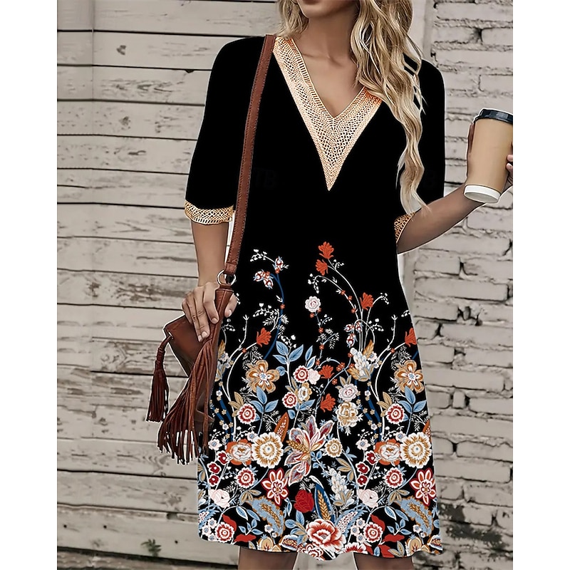 Women's Long Dress Maxi Dress Casual Dress A Line Dress Floral Dress Summer Dress Stylish Casual Vacation Daily Date Regular Fit Floral Short Sleeve V Neck White Red Blue Summer Spring