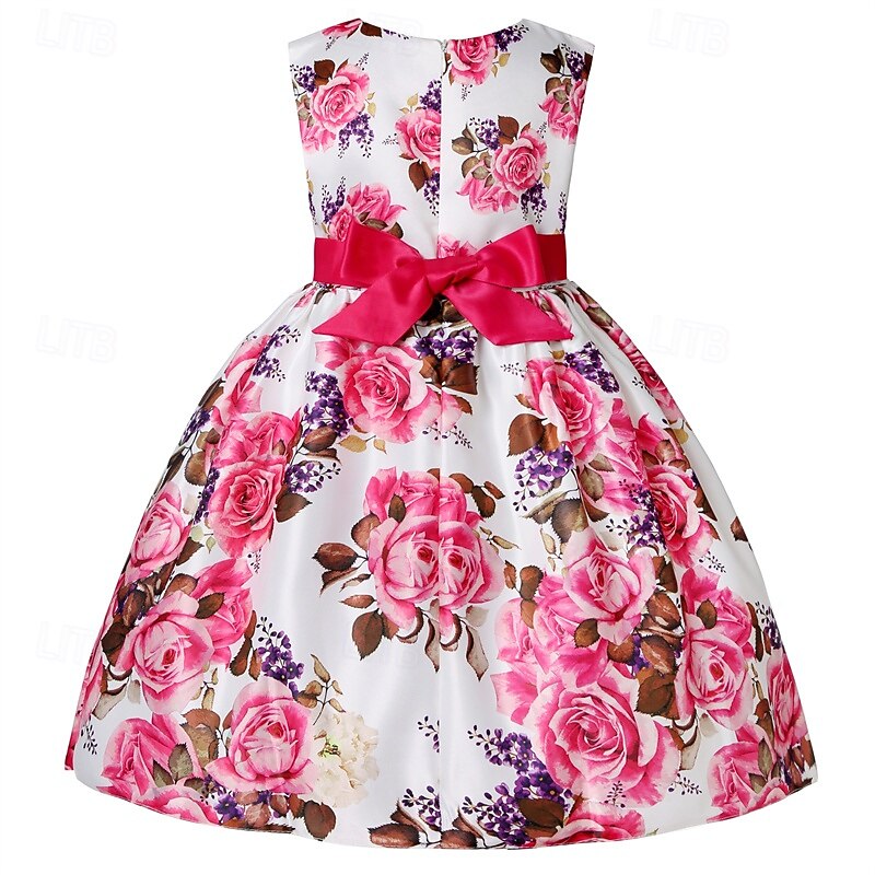 Kids Girls' Party Dress Floral Sleeveless Performance Birthday Tie Knot Beautiful Sweet Cotton Knee-length Party Dress Swing Dress A Line Dress Summer 4 years+ Pink Red Rose Red2