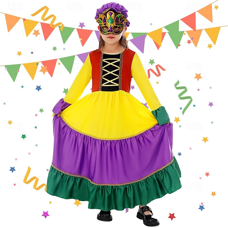 Mexican Halloween Dress Mask Outfits Carnival Costume Kid's Girls' Carnival Mardi Gras Performance Stage Easy Halloween Costumes Dress Up