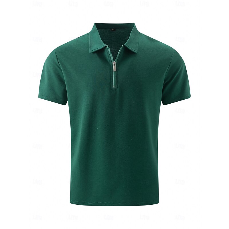 Men's Business Polo Golf Shirt Business Casual Quarter Zip Short Sleeve Solid Color Plain Zipper Summer Spring &  Fall Black White Green Khaki Light Grey Business Polo2