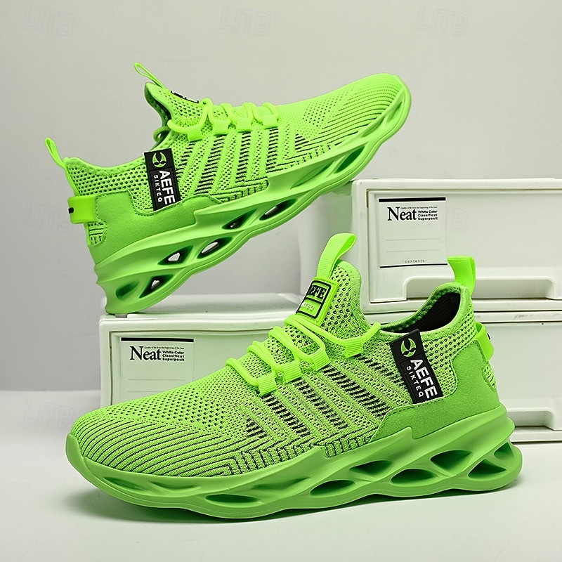 Men's Neon Green Sports Sneakers - Breathable Mesh Lightweight Running Shoes with Cushioned Sole for Gym, Training and Outdoor Activities4