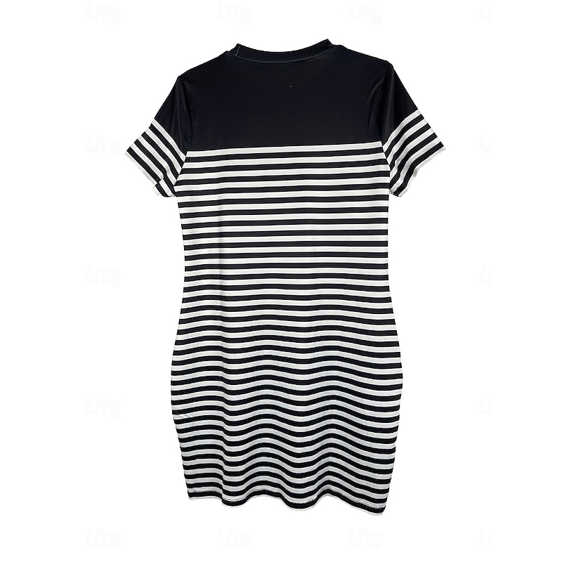 Women's Mini Dress T Shirt Dress Tee Dress Stylish Casual Vacation Daily Regular Fit Stripe Short Sleeve Crew Neck Black Summer4