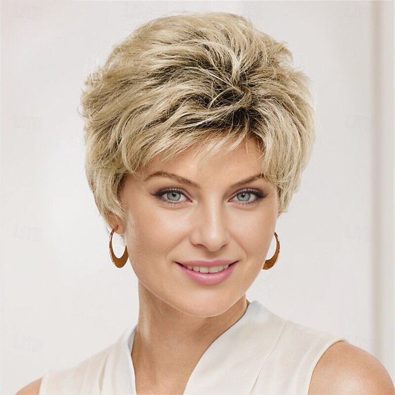 Synthetic Wig Curly Pixie Cut Machine Made Wig Short A1 A2 A3 A4 Synthetic Hair Women's Soft Fashion Easy to Carry Blonde Brown Gray