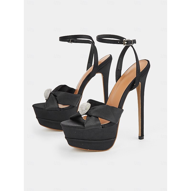 Women's Satin Platform Stiletto Heels – Rhinestone Embellished Open-Toe Wedding Shoes for Brides and Glamorous Events3