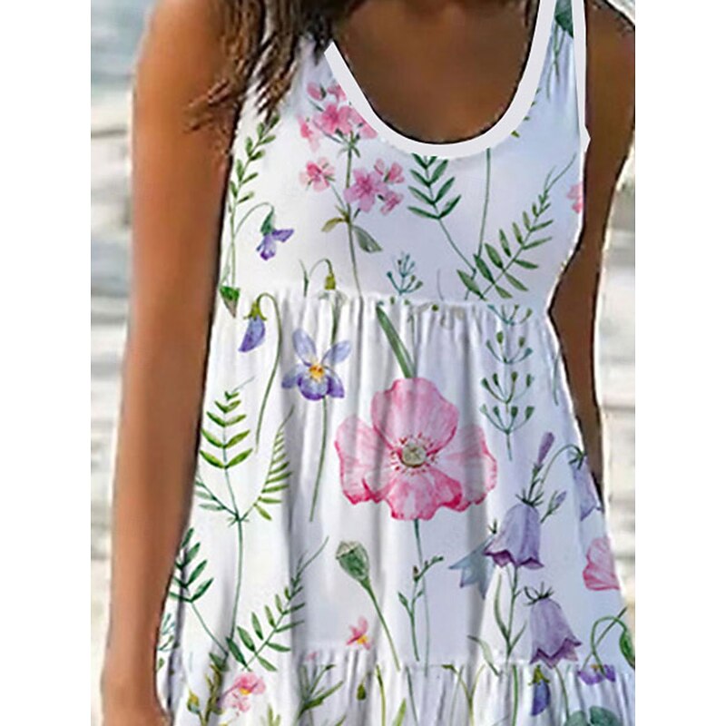 Women's Mini Dress Petite Dress Sundress Shift Dress Tank Dress Vacation Basic Casual Outdoor Vacation Daily Regular Fit Floral Sleeveless U Neck White Summer Spring3