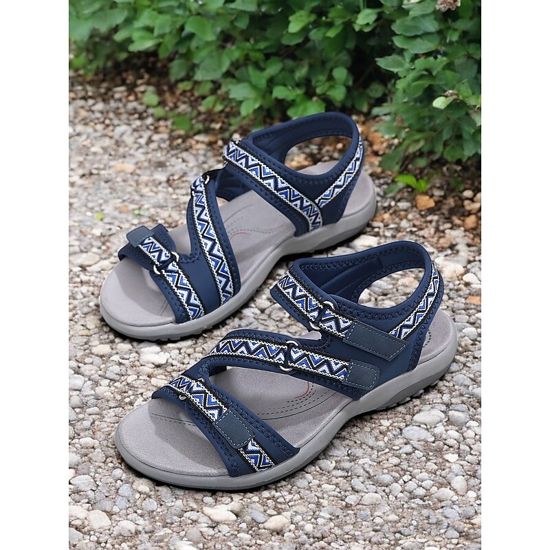 Women's Blue Sport Sandals with Adjustable Straps and Geometric Pattern – Comfortable Outdoor Walking Shoes for Hiking, Travel and Casual Wear4