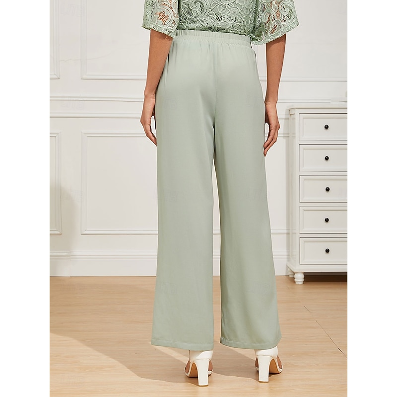 Women's Wide Leg Chinos Basic Full Length High Waist Plain Pocket Elastic Waistband Comfy Soft Comfortable Micro-elastic Formal Wedding Gray Green Summer Spring Regular Fit4
