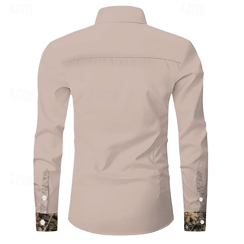 Men's Camouflage Western Shirt Long Sleeve Western Sports Outdoor Spring Fall Turndown Button Up 2 Pockets Black Brown Beige4