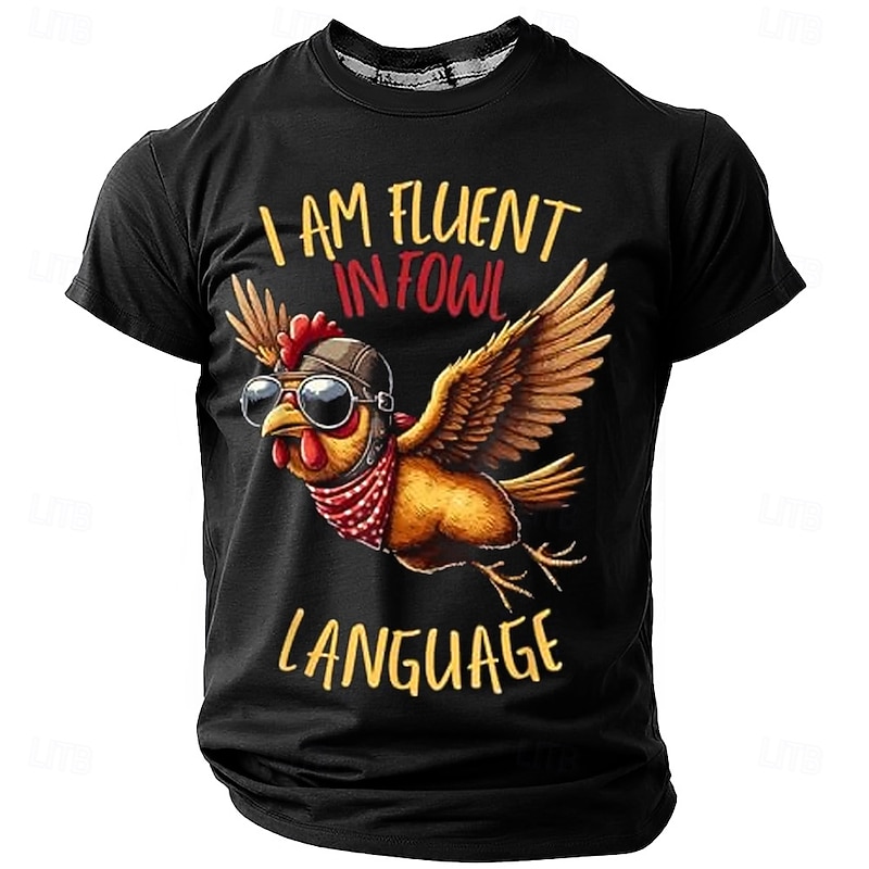 Men's 'I Am Fluent in Fowl Language' Funny Chicken Pun Graphic T-Shirt