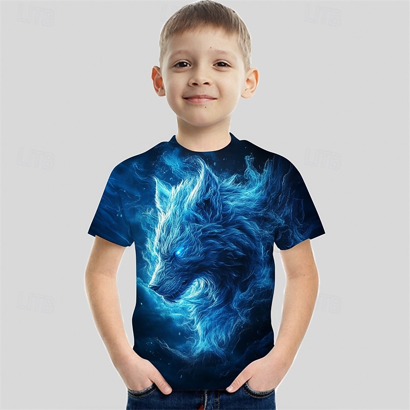 Boys 3D Graphic Wolf T shirt Tee Short Sleeve Summer Spring Fashion Basic Kids 4-12 Years Crew Neck Outdoor Casual Daily Regular Fit