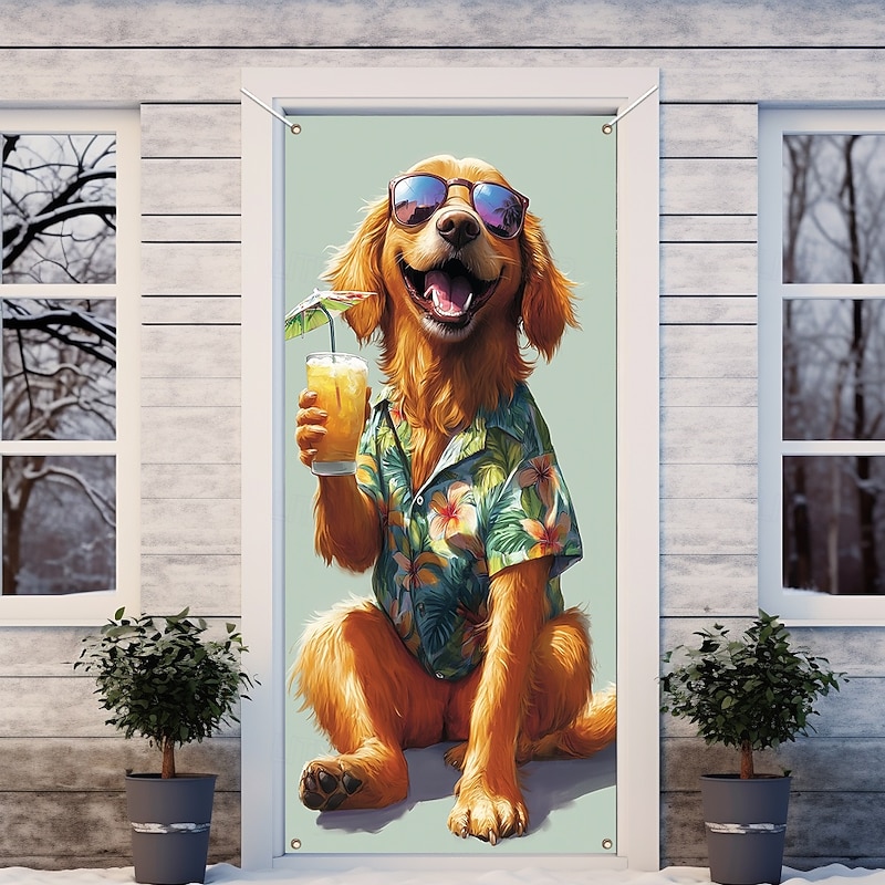 Funny Animal Door Decorations Door Covers Summer Dog Door Tapestry Door Curtain Decoration Backdrop Indoor/Outdoor Door Banner for Front Door Farmhouse3