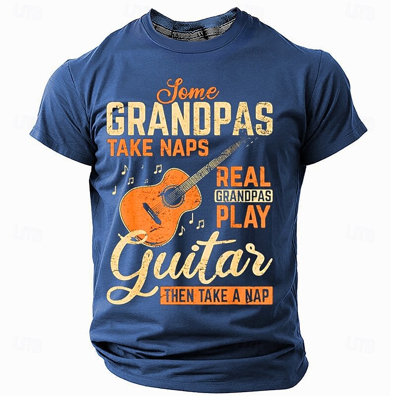 Men's Graphic T-Shirt: Real Grandpas Play Guitar Then Nap - Funny Musician & Grandfather Gift