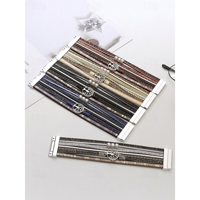 Men's Leather Bracelet with Tree of Life Pendant – Multi-layered Design with Pearls, Adjustable, Stylish for Casual and Boho Style4