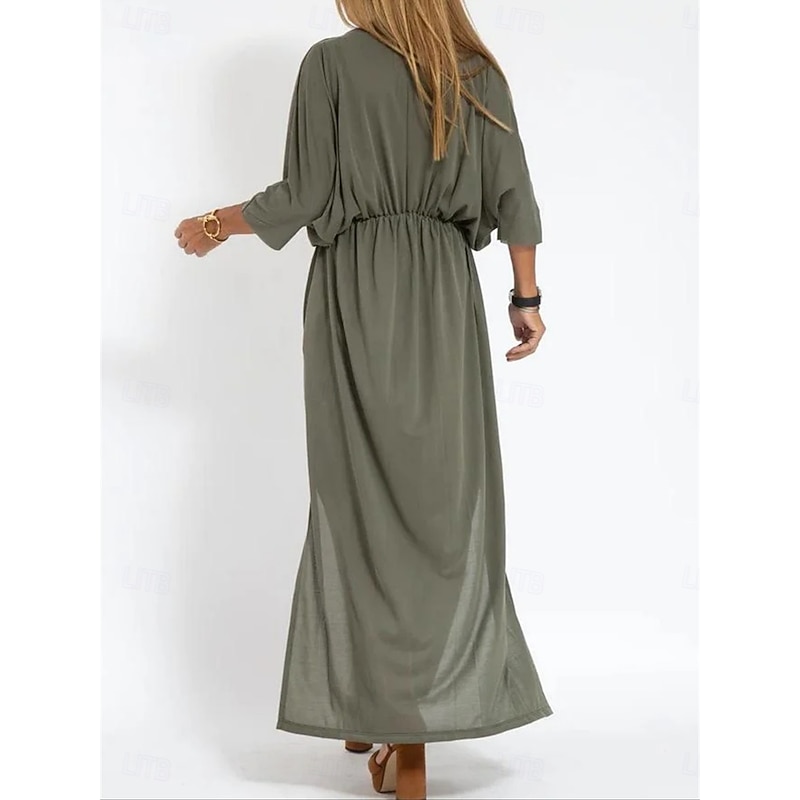 Women's Maxi Dress Casual Dress A Line Dress Stylish Basic Casual Vacation Daily Regular Fit Plain Half Sleeve V Neck Black Army Green Summer Spring2