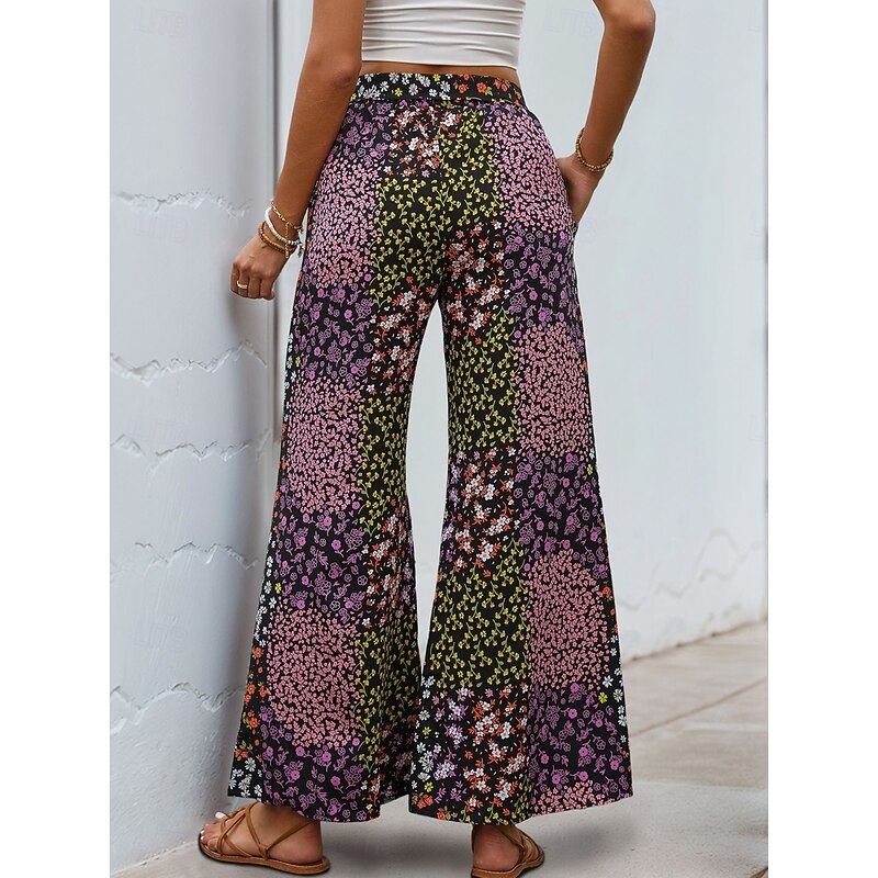 Women's Wide Leg Chinos Fashion Streetwear Full Length High Waist Leopard Pocket Elastic Waistband Printing Comfy Soft Comfortable Micro-elastic Outdoor Street Black Summer Spring Regular Fit3