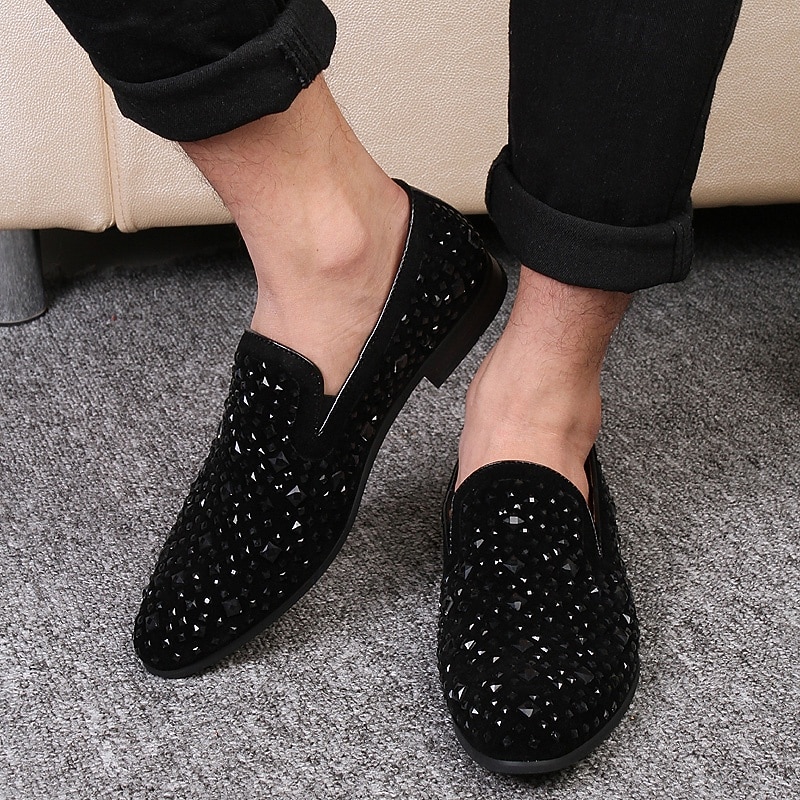 Men's Black Velvet Loafers with Studded Detail – Stylish Slip-On Shoes for Formal and Evening Occasions4