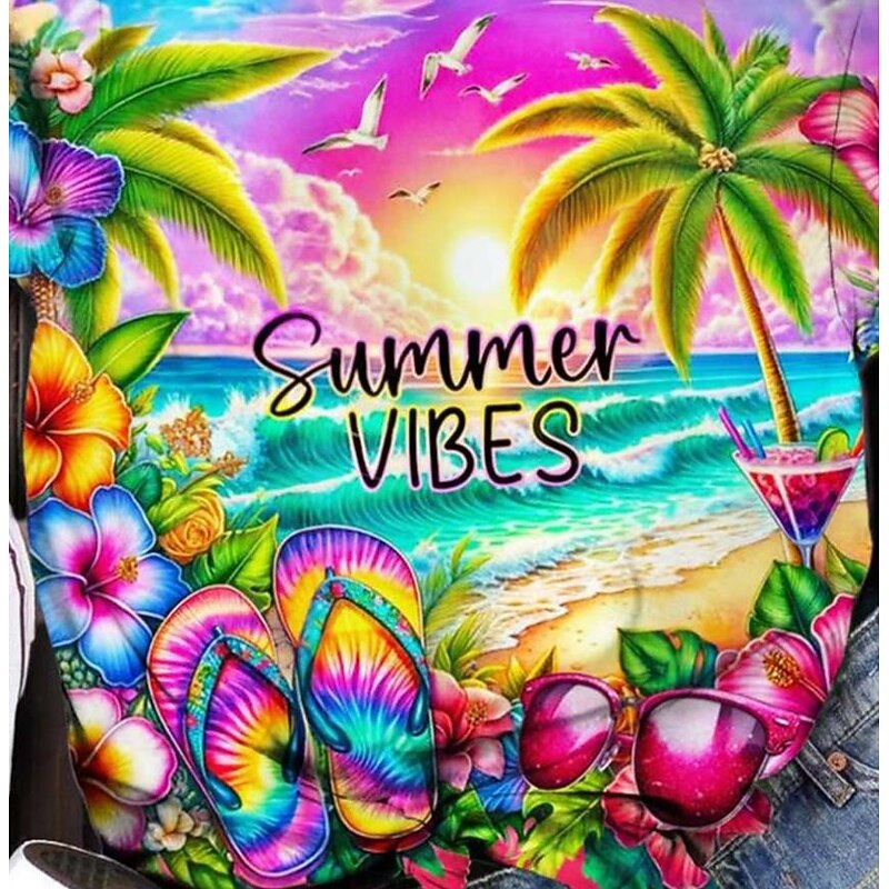 Women's T Shirt Tie Dye Letter Casual Short Sleeve Round Neck Regular Tops Daily Print Light Green Pink Purple Rainbow Summer3