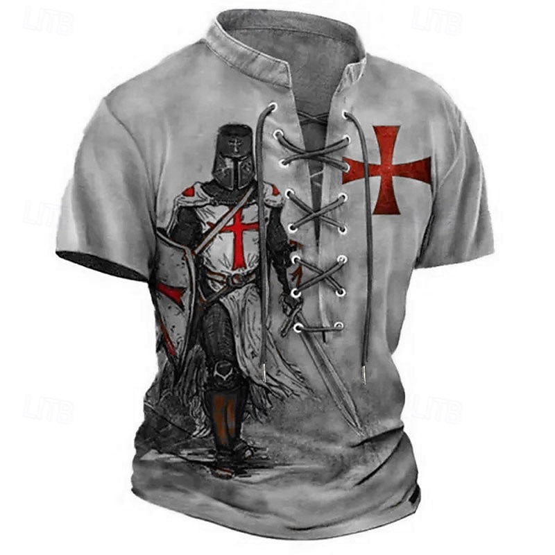 Men's T Shirt Graphic Knights Templar Stand Collar Clothing Apparel 3D Print Causal Memorial Day Short Sleeve Lace up Print Polyester Vintage Fashion Designer4