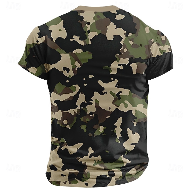 Men's Camouflage T Shirt Henley Shirt Short Sleeve Designer Retro Vintage Street Casual Daily Summer Spring Army Green Henley Henley T-Shirt2
