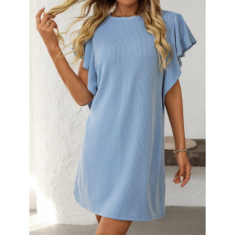 Women's Mini Dress Casual Dress T Shirt Dress Tee Dress Stylish Casual Vacation Daily Regular Fit Stripe Short Sleeve Crew Neck Pink Sky Blue Summer4