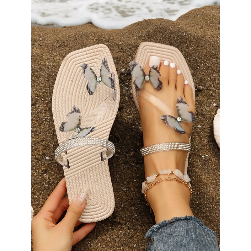 Women's transparent Butterfly-Embellished Sandals with Rhinestone Detail – Chic and Elegant Summer Footwear for Casual Outings and Beachwear