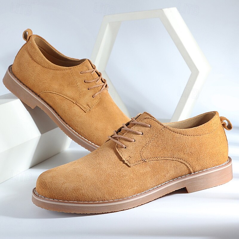 Men's Tan Suede Lace-Up Shoes – Comfortable Casual Footwear for Everyday Use and Smart Casual Occasions4