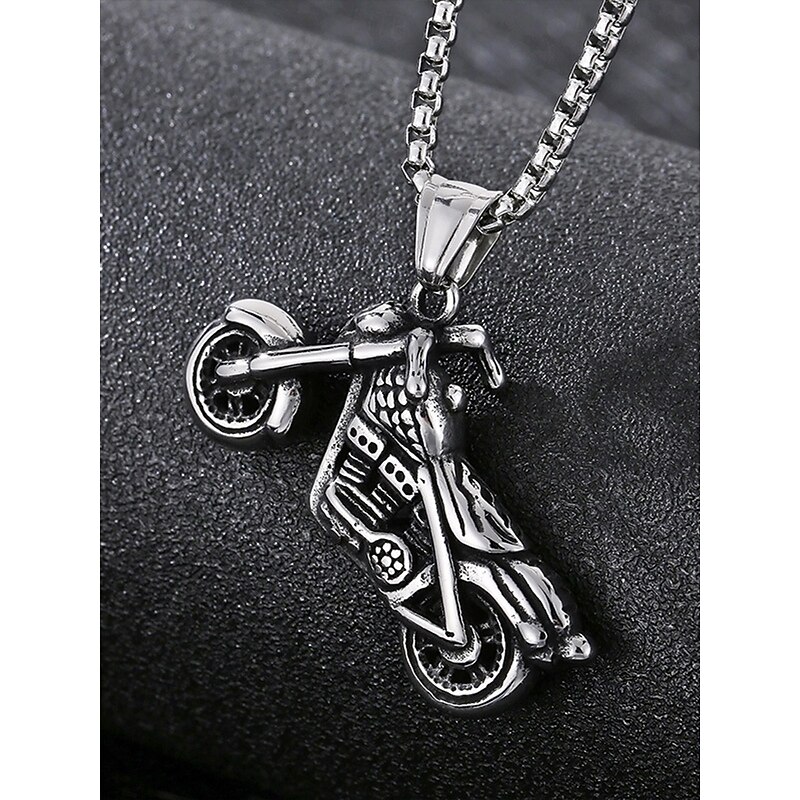 Stainless Steel Motorcycle Pendant Necklace for Men – Durable Biker Chain Jewelry, Perfect for Casual Wear and Gifts