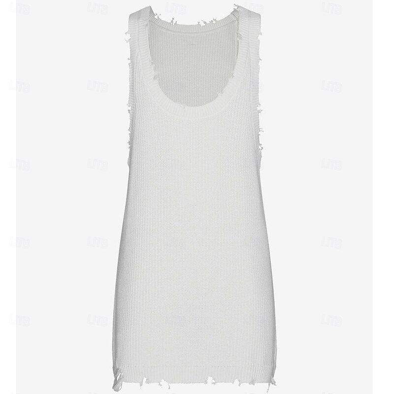 Men's Tank Top Undershirt Sleeveless Shirt Sleeveless Crew Neck Summer Solid Color Designer Distressed Knitted Vacation Home Black White Khaki Top Tee for Men4