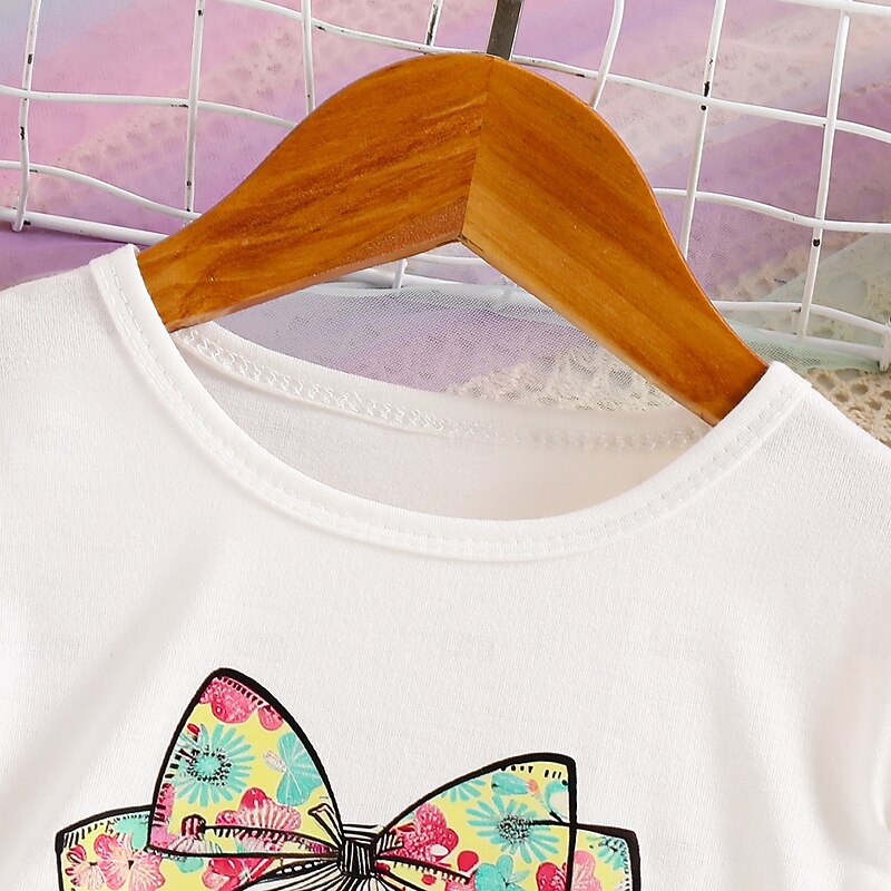 2 Pieces Toddler Girls' Graphic Crewneck Skirt & Shirt Set Short Sleeve Fashion School 4-7 Years Summer White2